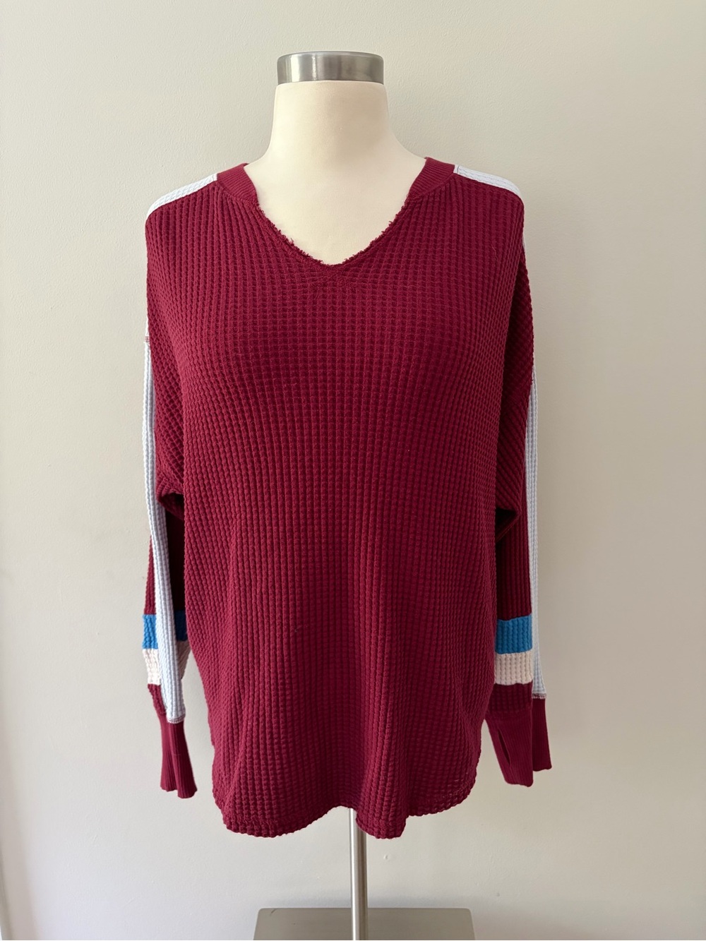 OFFLINE by aerie Wow! Oversized Waffle Notch Neck Long Sleeve T-Shirt XS Slouchy